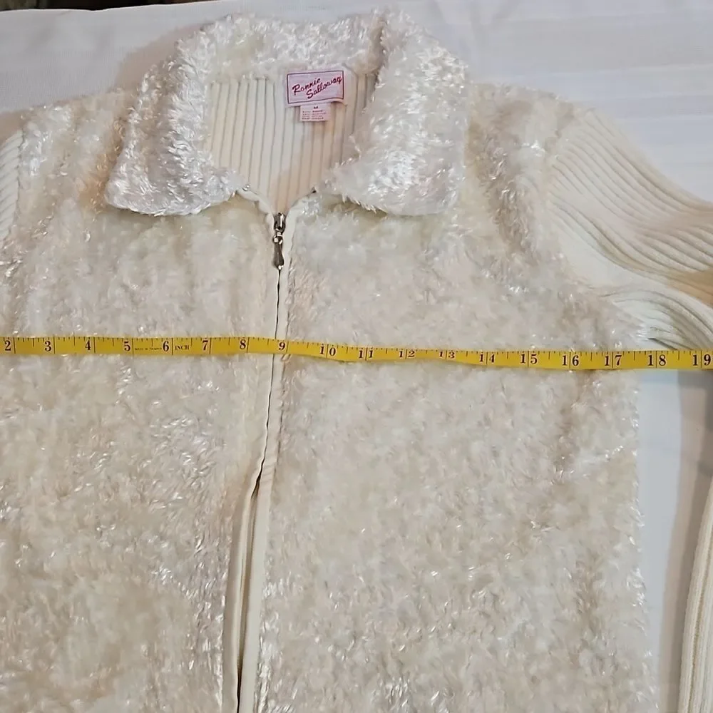 Ronnie Salloway Cream Zip Up Sweater Jacket Knit Cardigan Neutral Size Medium M